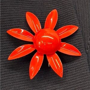 Vintage orange enamel flower brooch